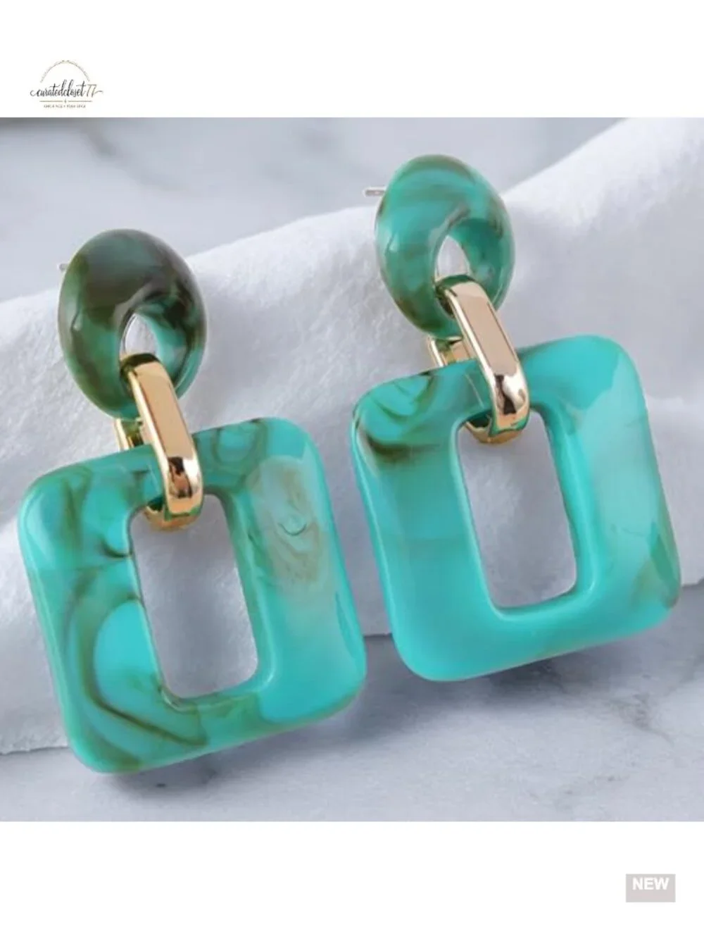 Tortoiseshell Acrylic Hollow Square Drop Earrings Geometric Retro Lightweight